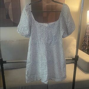 White Puff Sleeve Dress with Black Dots